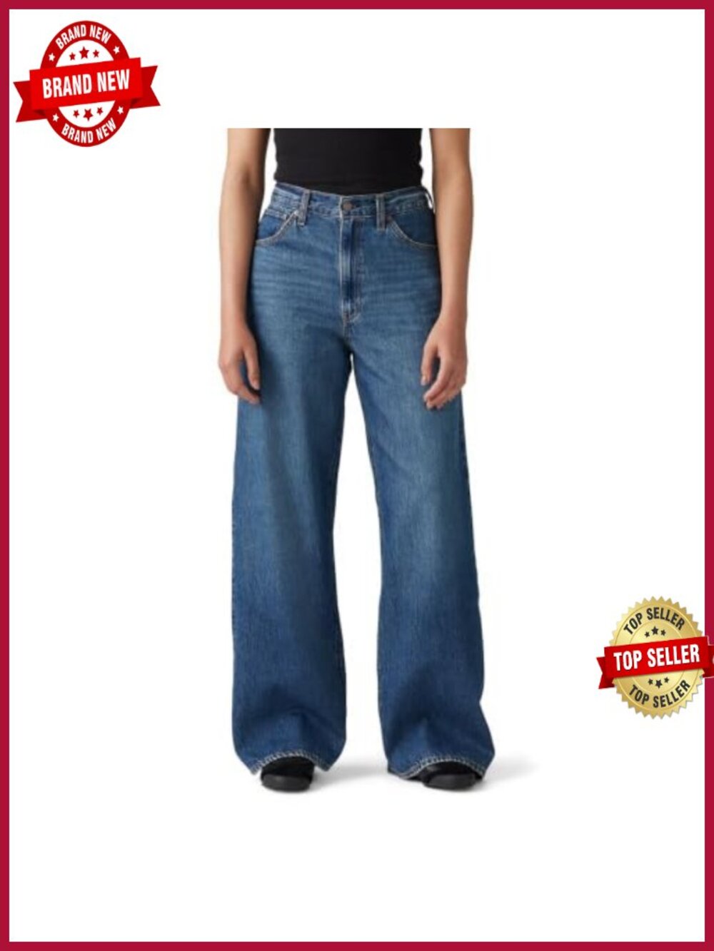 High Rise Baggy Straight Leg Jeans with Waist Adjusters